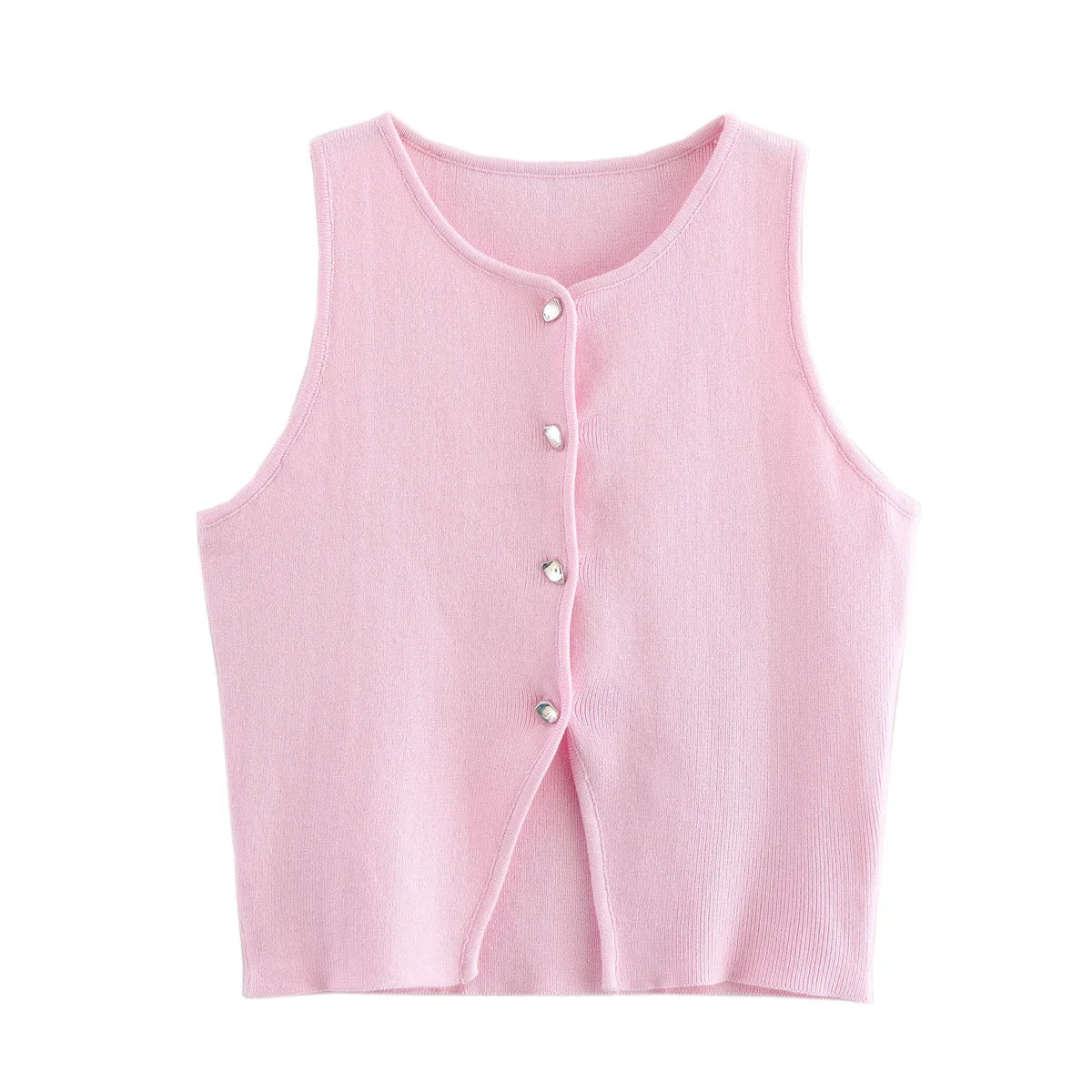 MUJER White Knit Crop Top Women Button Short Tops Woman 2025 Summer Tanks Camis Tops for Women Streetwear Vest Tank Top Female