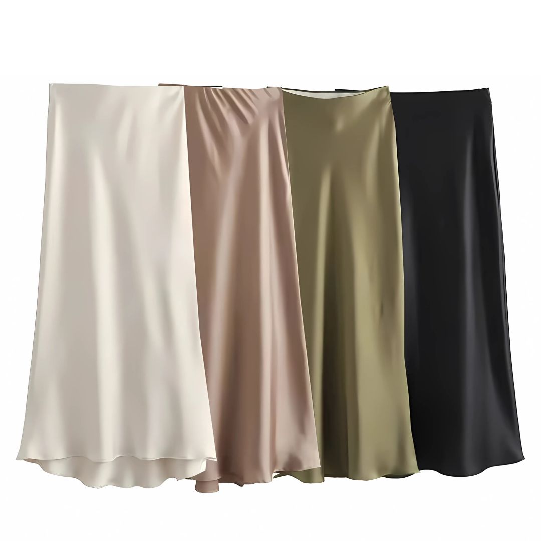 Veloura Elegant High-Waist Satin Midi Skirt