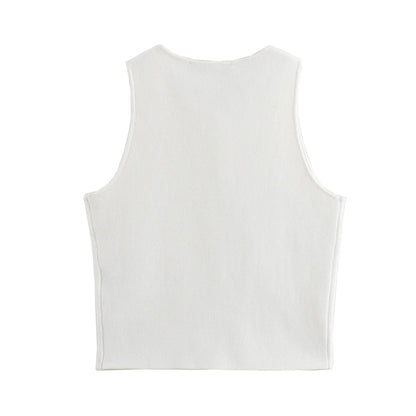 MUJER White Knit Crop Top Women Button Short Tops Woman 2025 Summer Tanks Camis Tops for Women Streetwear Vest Tank Top Female