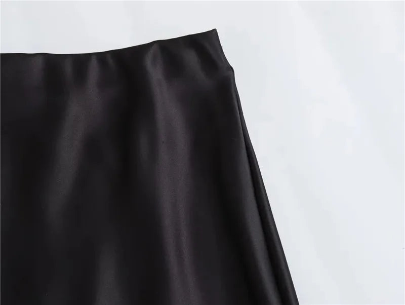 Veloura Elegant High-Waist Satin Midi Skirt