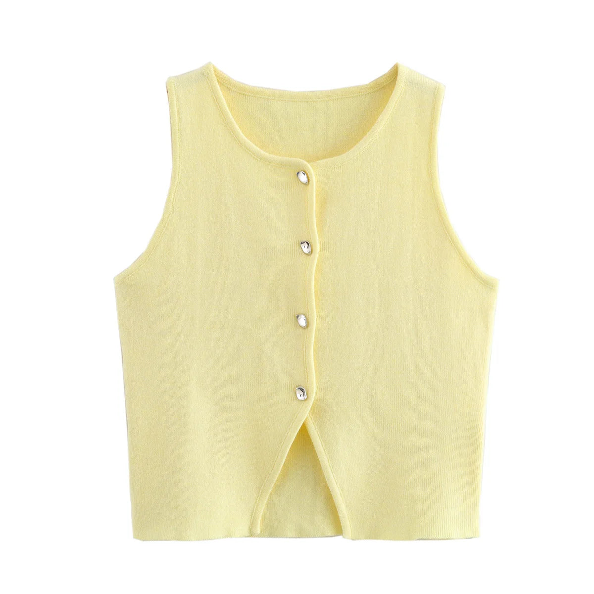 MUJER White Knit Crop Top Women Button Short Tops Woman 2025 Summer Tanks Camis Tops for Women Streetwear Vest Tank Top Female