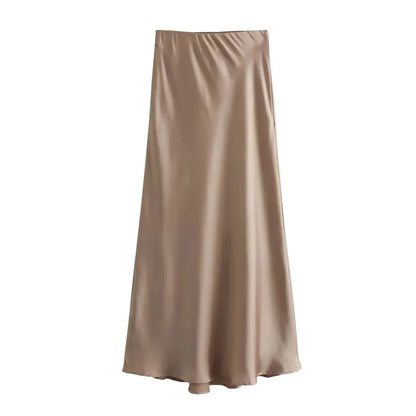 Veloura Elegant High-Waist Satin Midi Skirt