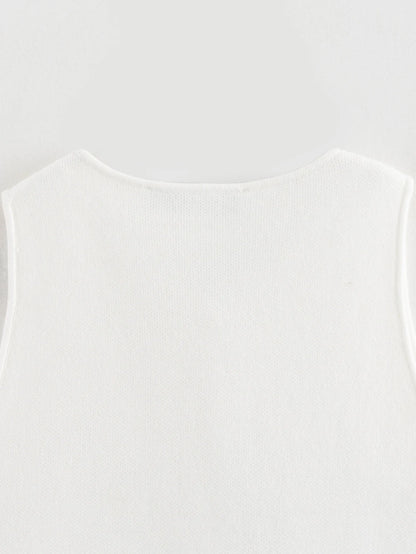 MUJER White Knit Crop Top Women Button Short Tops Woman 2025 Summer Tanks Camis Tops for Women Streetwear Vest Tank Top Female