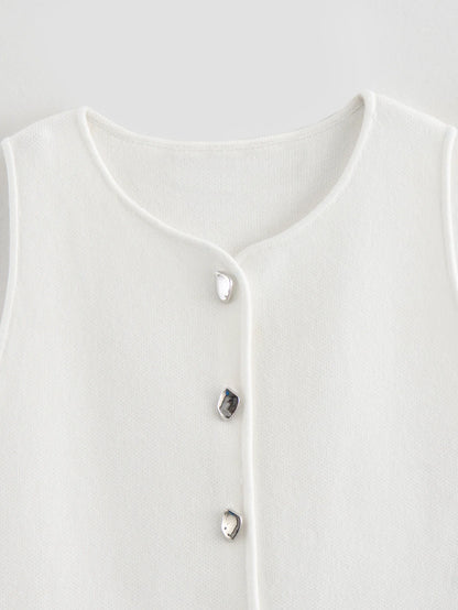 MUJER White Knit Crop Top Women Button Short Tops Woman 2025 Summer Tanks Camis Tops for Women Streetwear Vest Tank Top Female
