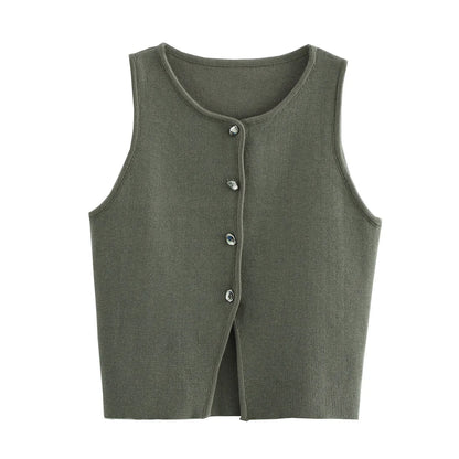 MUJER White Knit Crop Top Women Button Short Tops Woman 2025 Summer Tanks Camis Tops for Women Streetwear Vest Tank Top Female
