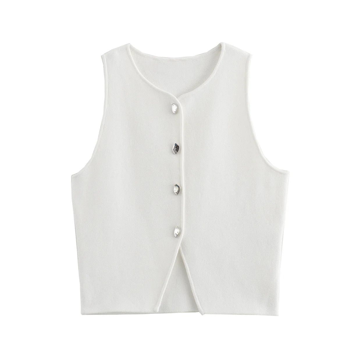 MUJER White Knit Crop Top Women Button Short Tops Woman 2025 Summer Tanks Camis Tops for Women Streetwear Vest Tank Top Female