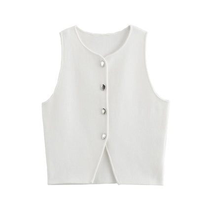 MUJER White Knit Crop Top Women Button Short Tops Woman 2025 Summer Tanks Camis Tops for Women Streetwear Vest Tank Top Female