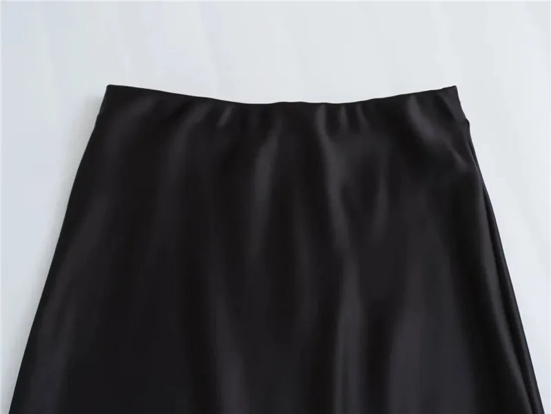 Veloura Elegant High-Waist Satin Midi Skirt