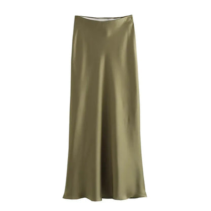 Veloura Elegant High-Waist Satin Midi Skirt
