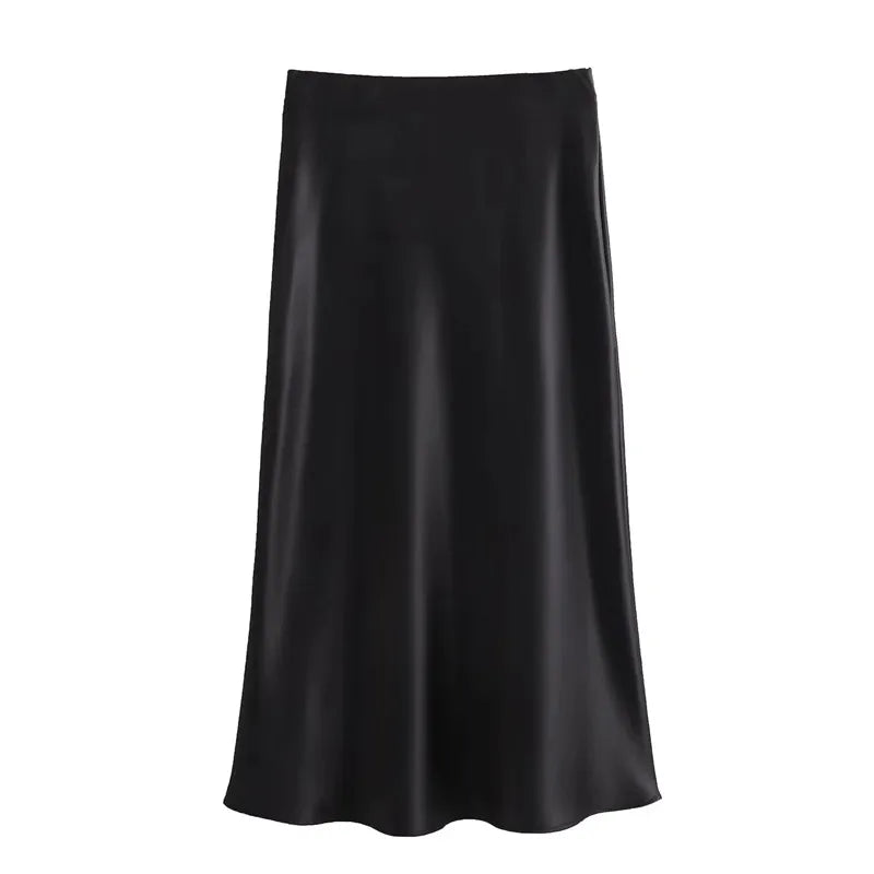 Veloura Elegant High-Waist Satin Midi Skirt