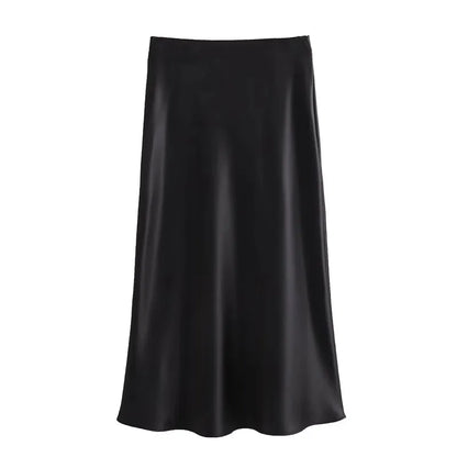 Veloura Elegant High-Waist Satin Midi Skirt