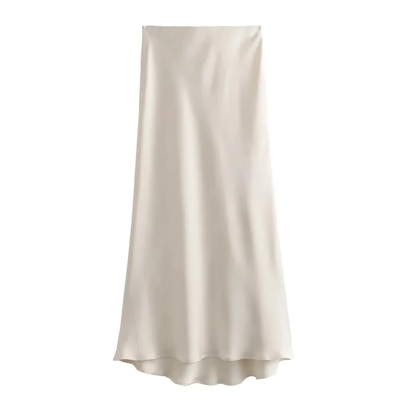 Veloura Elegant High-Waist Satin Midi Skirt