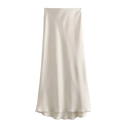 Veloura Elegant High-Waist Satin Midi Skirt