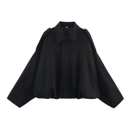 ETJ 2025 TRAF Spring new women's suede texture effect Loose version of fashion lapel shoulder bomber jacket