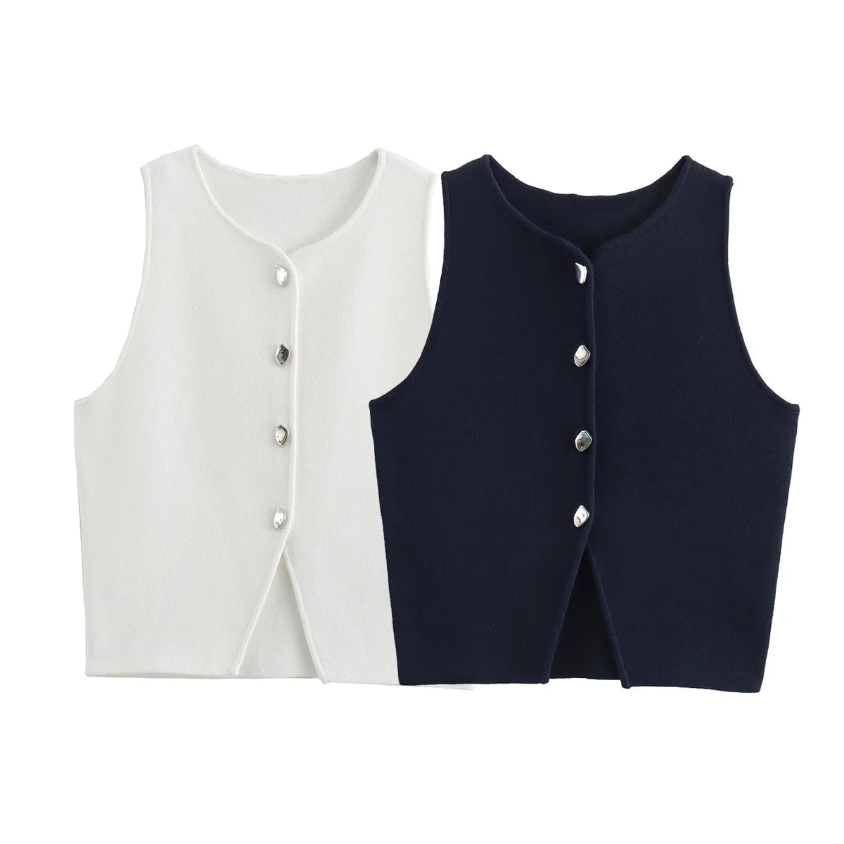 MUJER White Knit Crop Top Women Button Short Tops Woman 2025 Summer Tanks Camis Tops for Women Streetwear Vest Tank Top Female