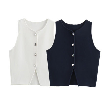 MUJER White Knit Crop Top Women Button Short Tops Woman 2025 Summer Tanks Camis Tops for Women Streetwear Vest Tank Top Female